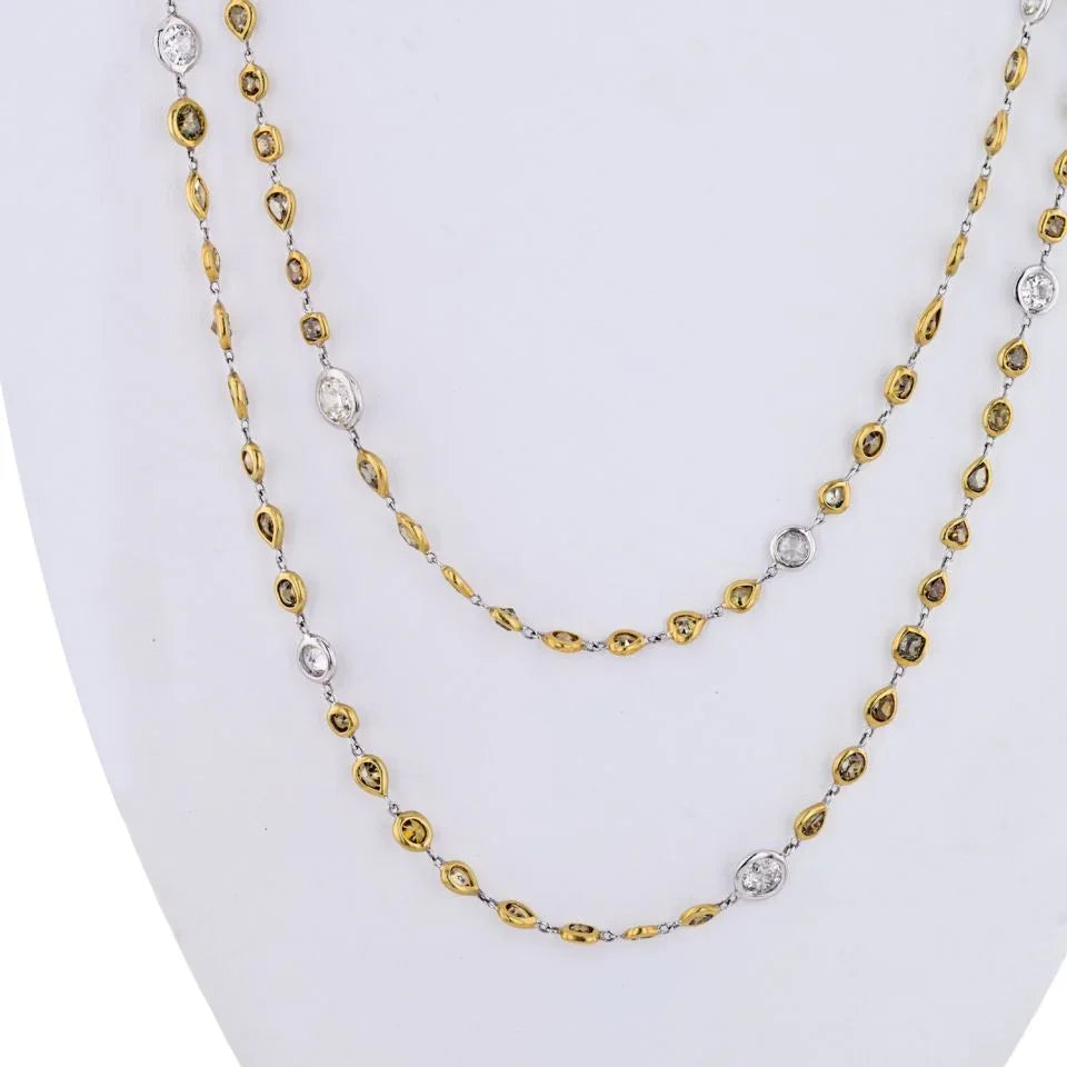 Platinum & 18K Yellow Gold 32 carat 56 Inches Fancy Color And White Diamonds by the Yard Necklace - The Back Vault