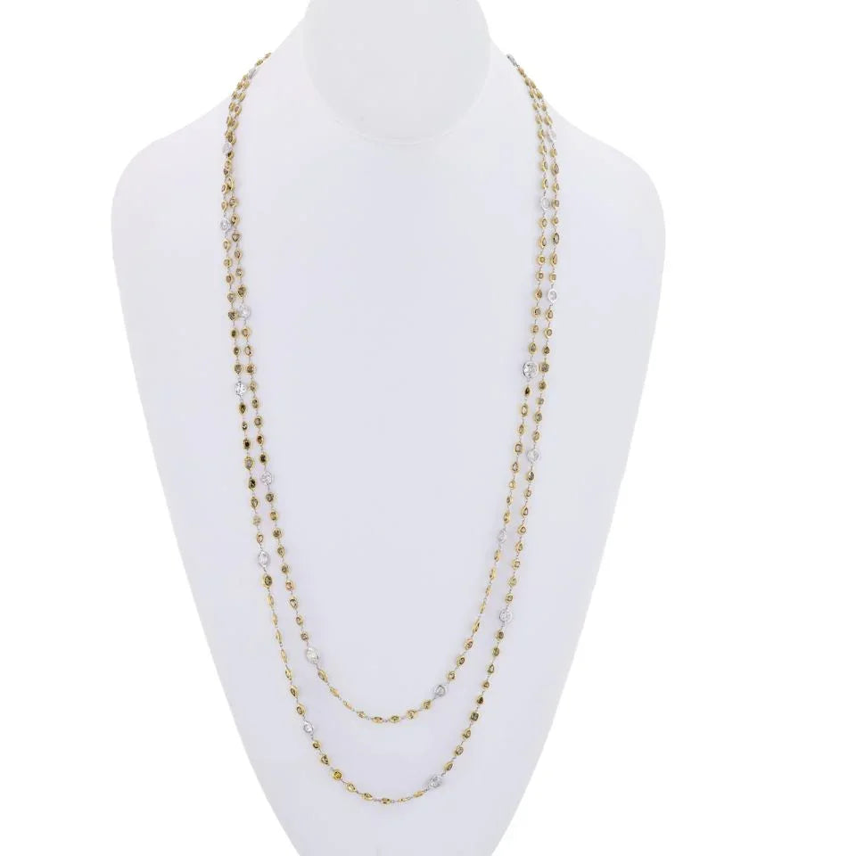 Platinum & 18K Yellow Gold 32 carat 56 Inches Fancy Color And White Diamonds by the Yard Necklace - The Back Vault