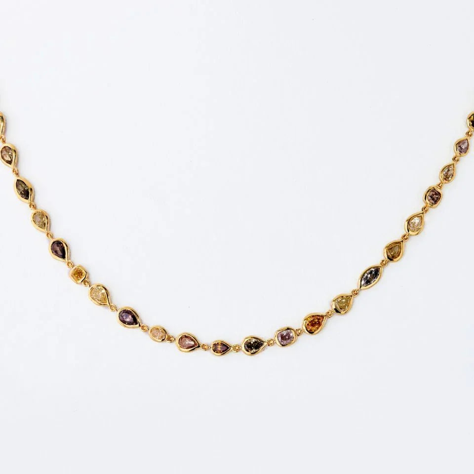 18K Yellow Gold All natural multicolor fancy and white Diamonds by the Yard Necklace - The Back Vault