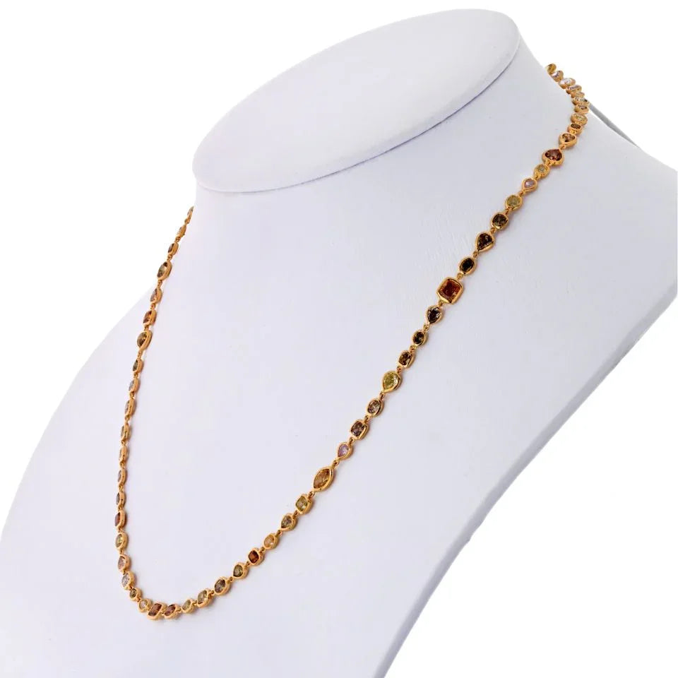 18K Yellow Gold 10.50 carat Fancy And White Color Diamonds by the Yard Necklace - The Back Vault