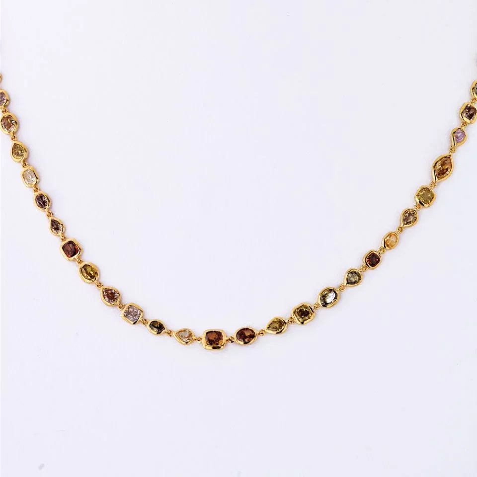 18K Yellow Gold 10.50 carat Fancy And White Color Diamonds by the Yard Necklace - The Back Vault