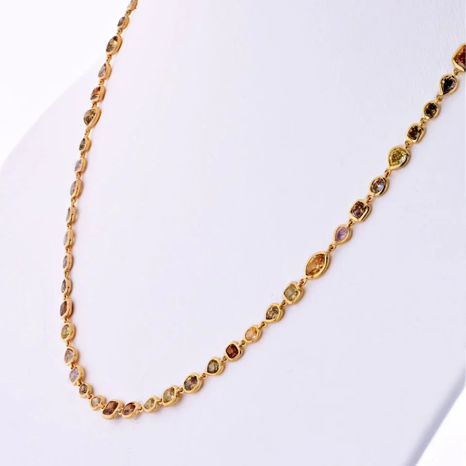 18K Yellow Gold 10.50 carat Fancy And White Color Diamonds by the Yard Necklace - The Back Vault