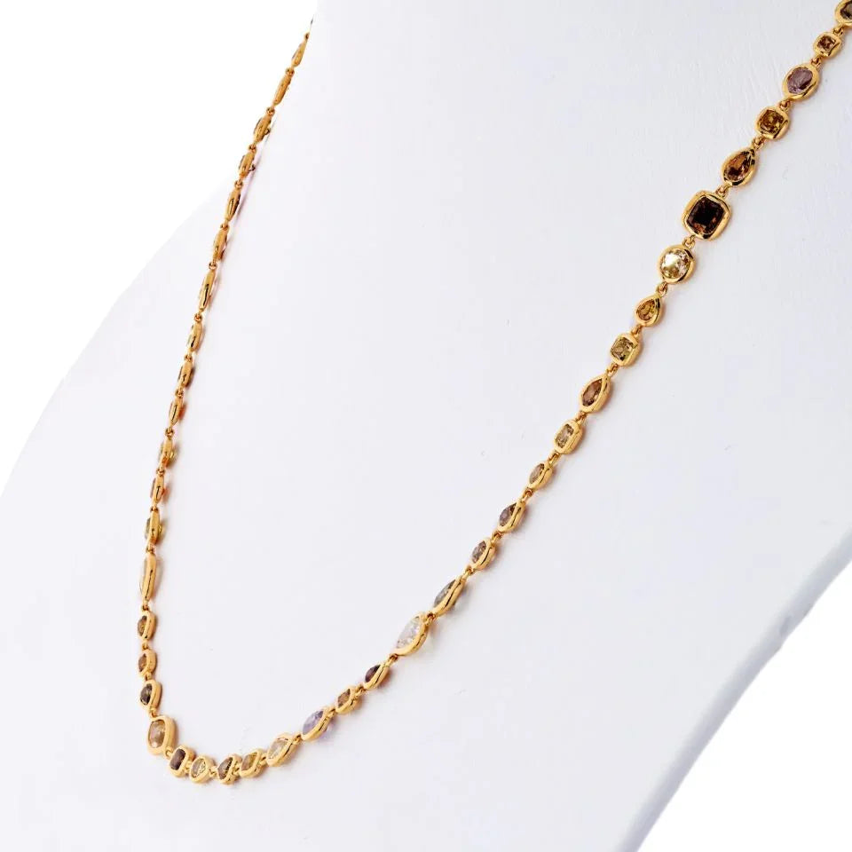 18K Yellow Gold 10.50cts 17 Inches Fancy Color Diamonds by the Yard Necklace - The Back Vault