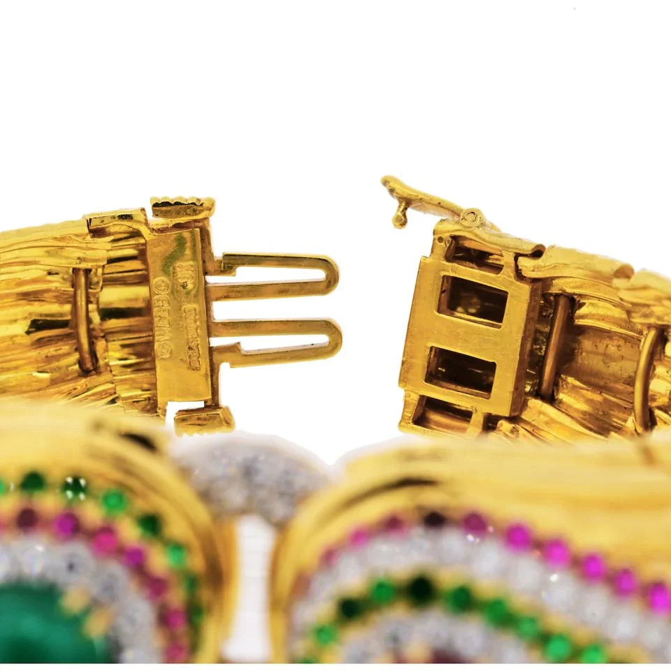 David Webb Platinum & 18K Yellow Gold Raja Tears Green Emeralds, Rubies, Diamonds Bracelet - The Back Vault