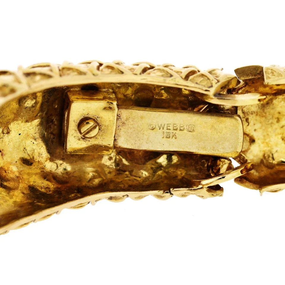 David Webb 1970's 18K Yellow Gold Checkerboard Tapered Cuff Bracelet - The Back Vault