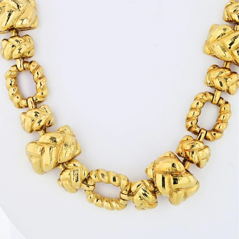 David Webb 1970's 18K Yellow Gold 28 inches Articulated Link Necklace - The Back Vault