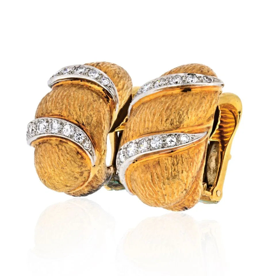 David Webb Platinum & 18K Yellow Gold Diamond Bombe Clip Earrings - The Back Vault