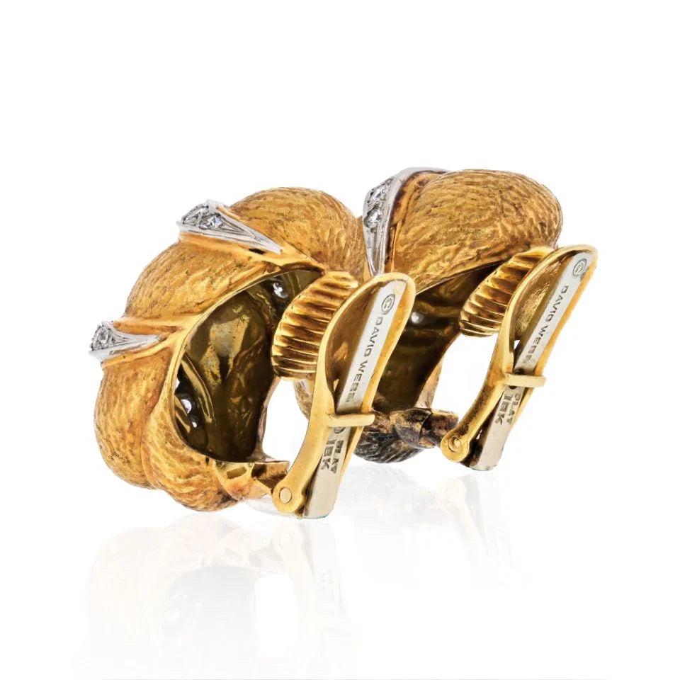 David Webb Platinum & 18K Yellow Gold Diamond Bombe Clip Earrings - The Back Vault