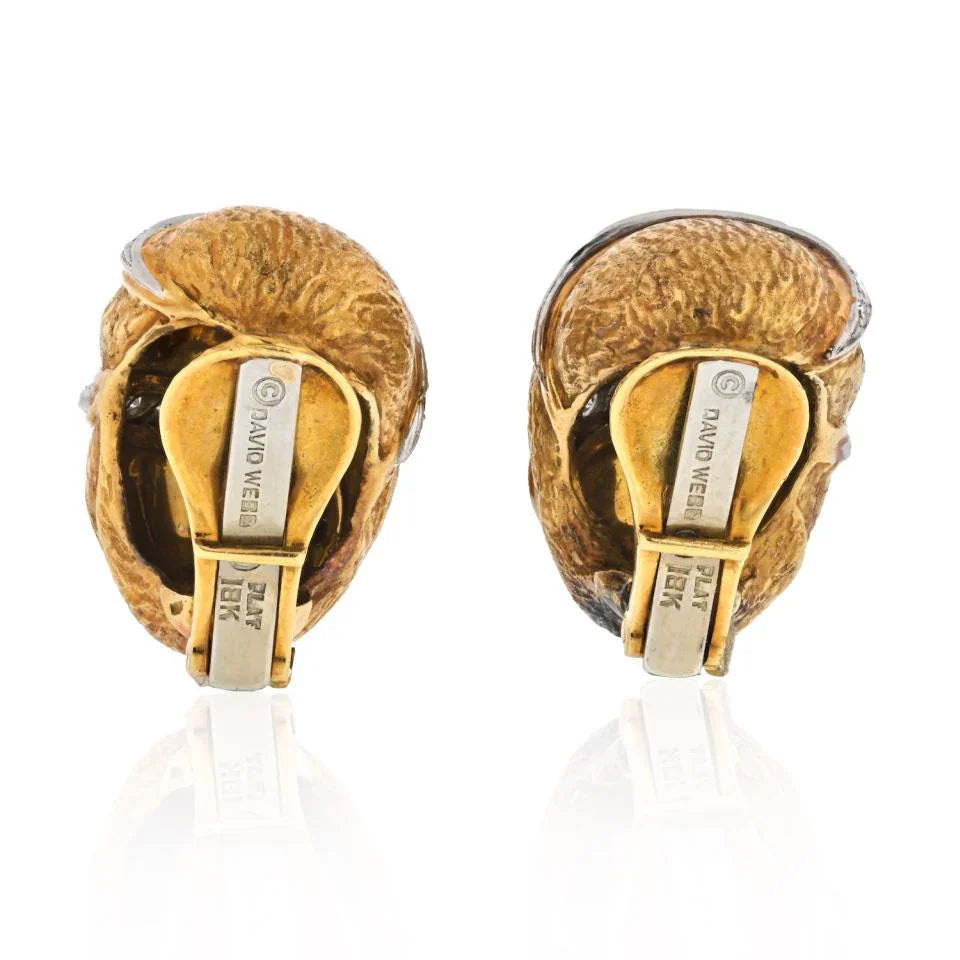 David Webb Platinum & 18K Yellow Gold Diamond Bombe Clip Earrings - The Back Vault
