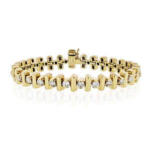 Jose Hess 14K Yellow Gold 1.50 carat Round Diamond Bar Set Bracelet