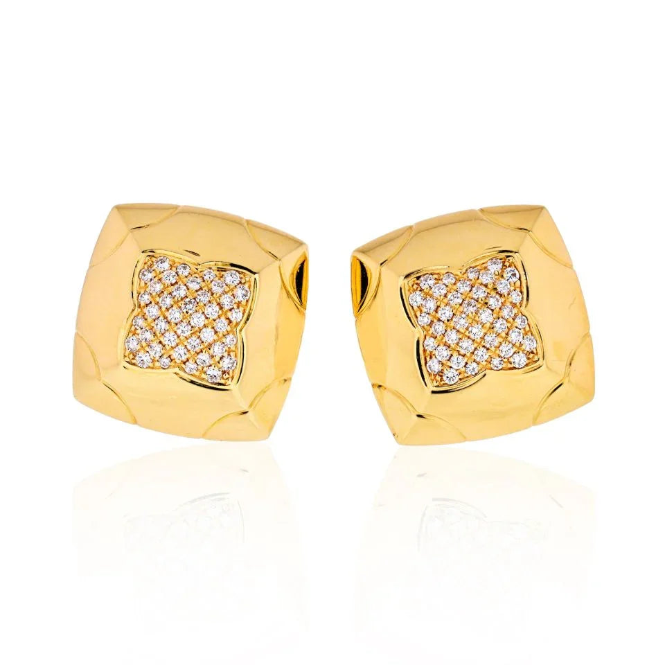 Bvlgari 18K Yellow Gold Pyramid Diamond Earrings - The Back Vault