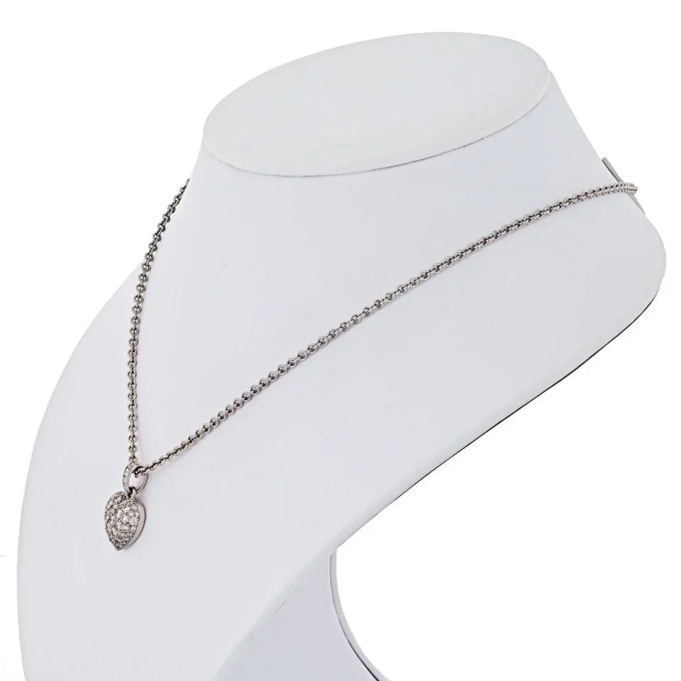 Cartier 18K White Gold Pave Diamond Heart On A Chain Pendant - The Back Vault