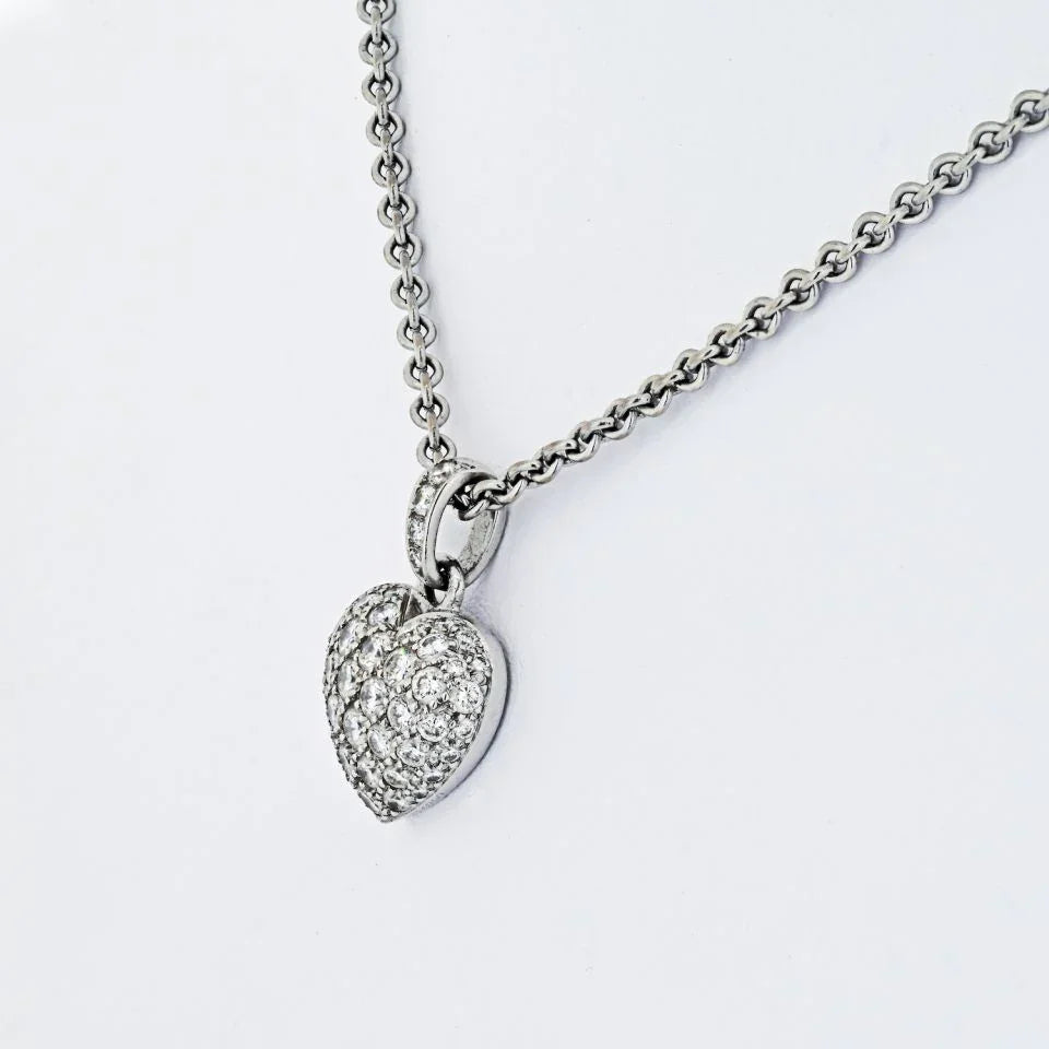 Cartier 18K White Gold Pave Diamond Heart On A Chain Pendant - The Back Vault