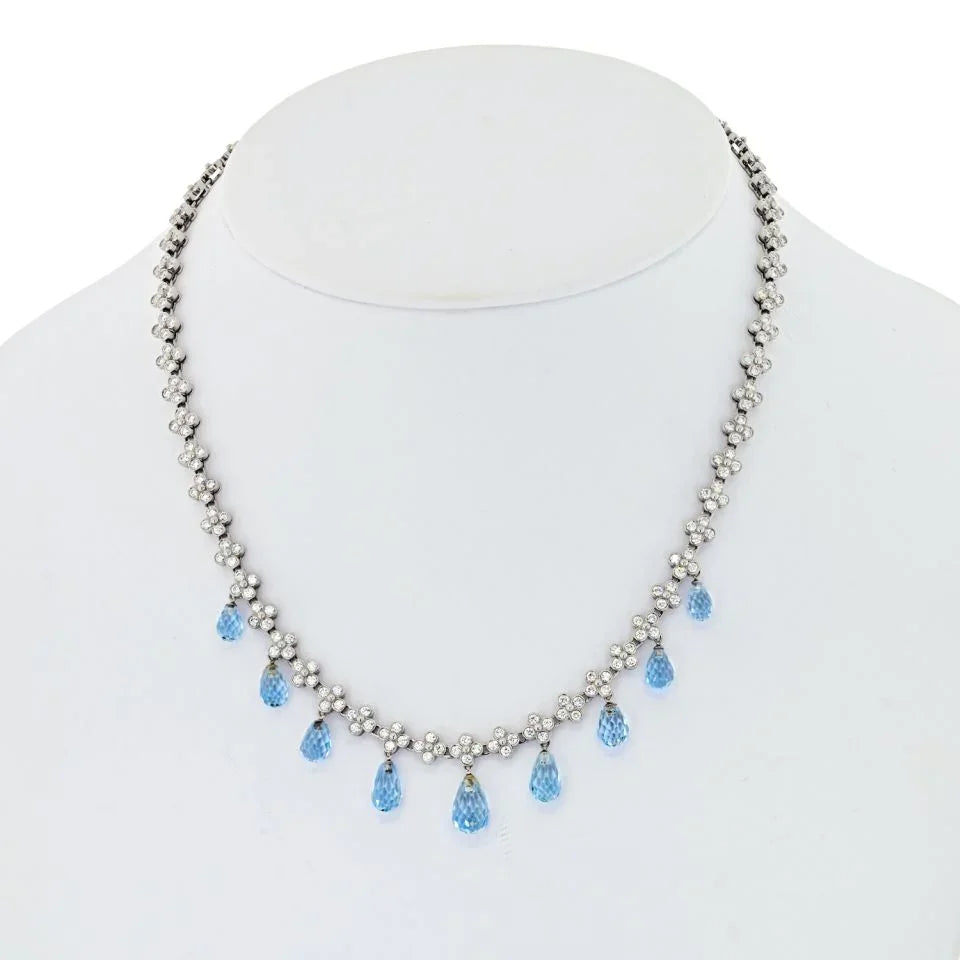 Tiffany & Co. Platinum Diamond And Aquamarine "Lace" Necklace - The Back Vault