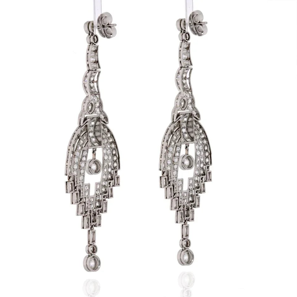 Platinum 20 carat Chandelier Dangling Art Deco Earrings - The Back Vault