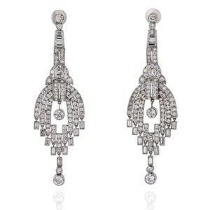 Platinum 20 carat Chandelier Dangling Art Deco Earrings