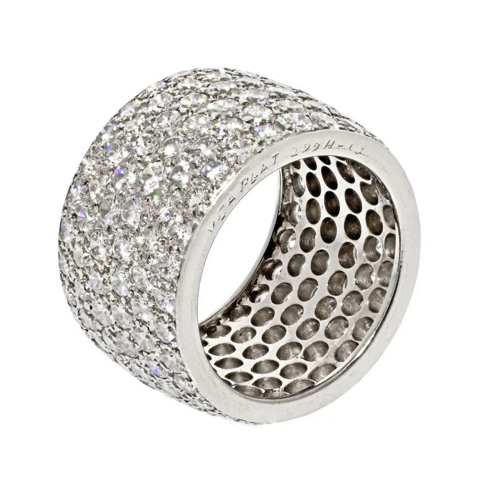 Van Cleef & Arpels Platinum 6.75 carat Pave Multi Row Diamond Cluster Ring - The Back Vault