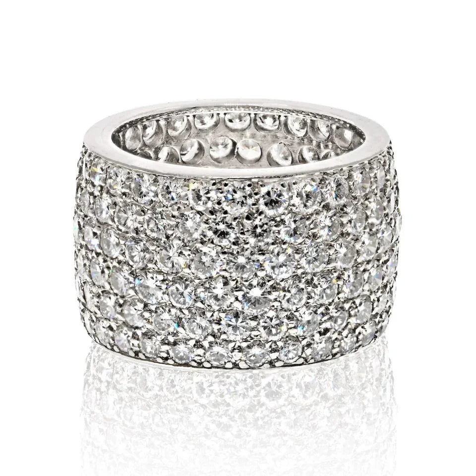 Van Cleef & Arpels Platinum 6.75 carat Pave Multi Row Diamond Cluster Ring - The Back Vault