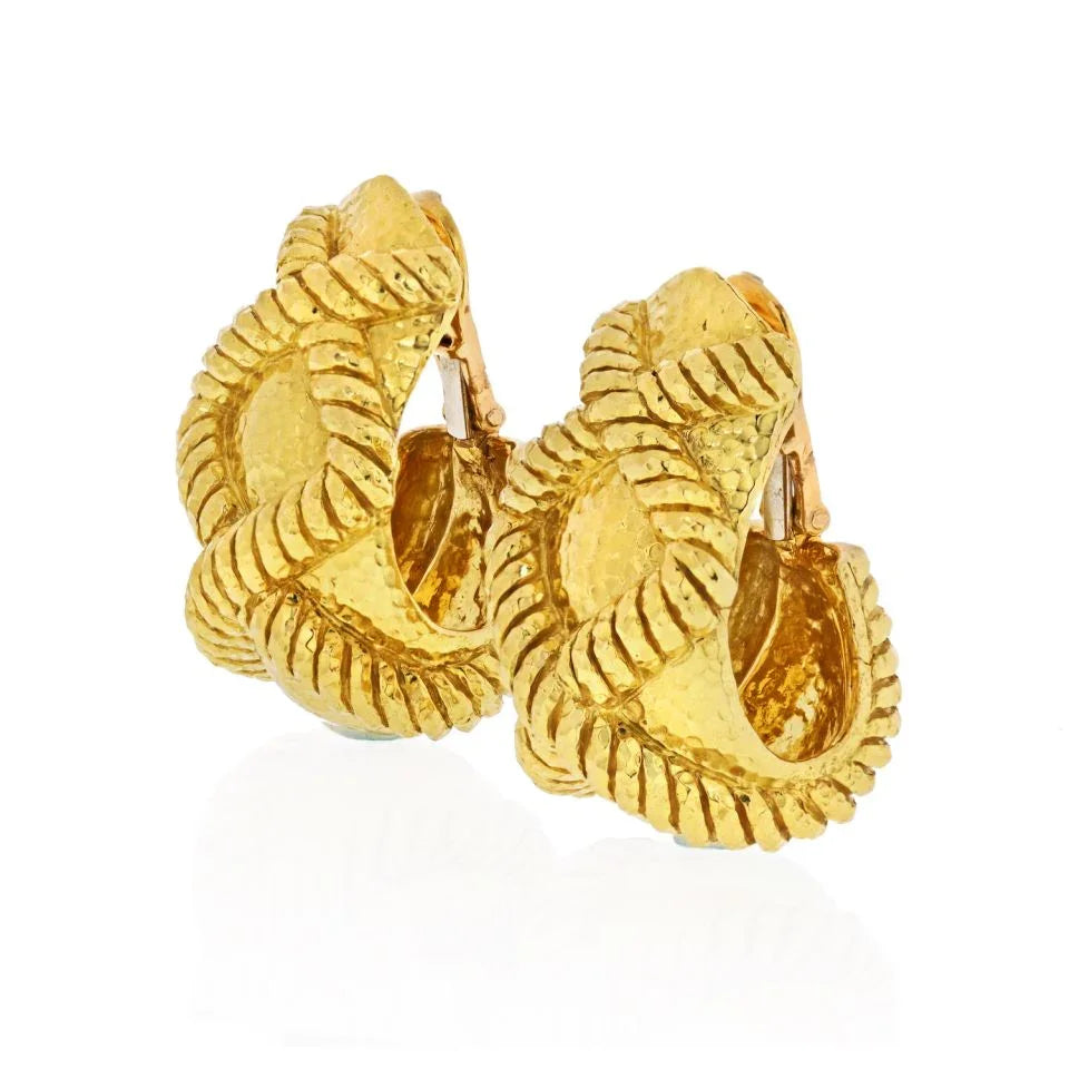 David Webb 18K Yellow Gold X Motif Hammered Clip-On Earrings - The Back Vault