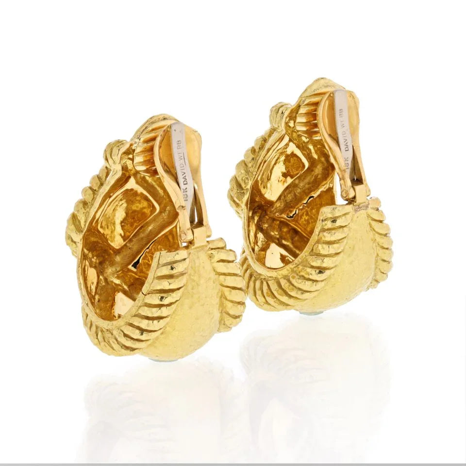 David Webb 18K Yellow Gold X Motif Hammered Clip-On Earrings - The Back Vault