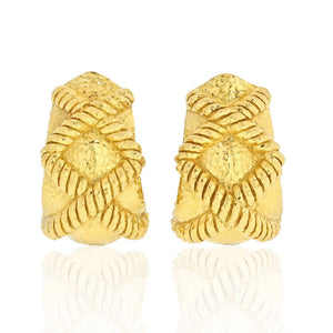 David Webb 18K Yellow Gold X Motif Hammered Clip-On Earrings