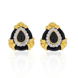 18K Yellow Gold  Pear cut Black Diamond Earrings