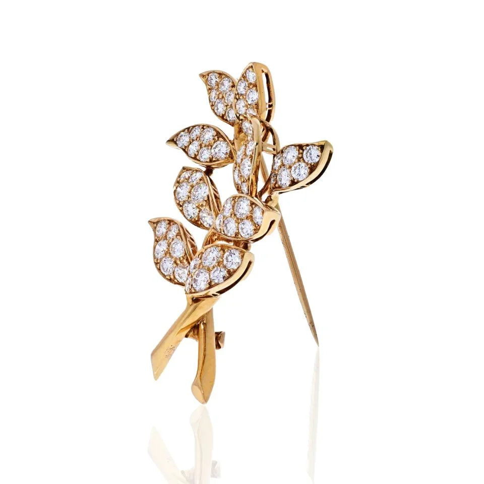 Oscar Heyman 18K Yellow Gold 4.75 carat Diamond Leaf Brooch - The Back Vault