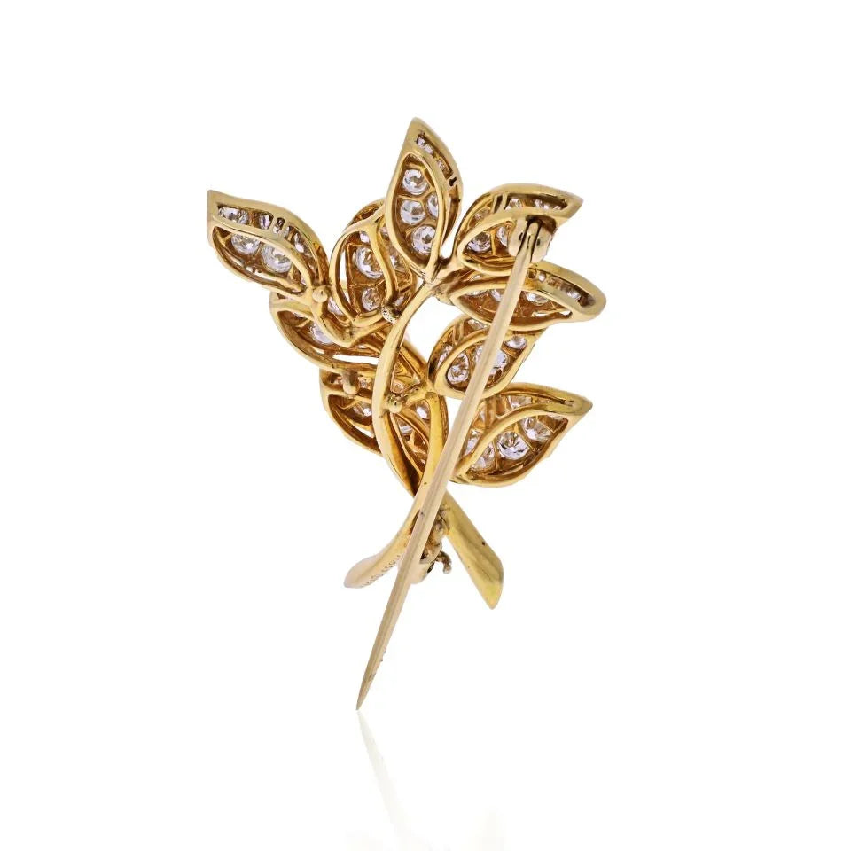 Oscar Heyman 18K Yellow Gold 4.75 carat Diamond Leaf Brooch - The Back Vault