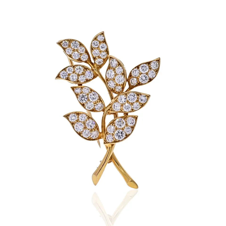 Oscar Heyman 18K Yellow Gold 4.75 carat Diamond Leaf Brooch - The Back Vault