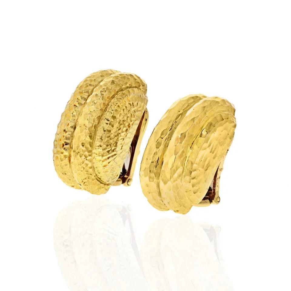 David Webb Platinum & 18K Yellow Gold Hammered Clip-On Earrings - The Back Vault