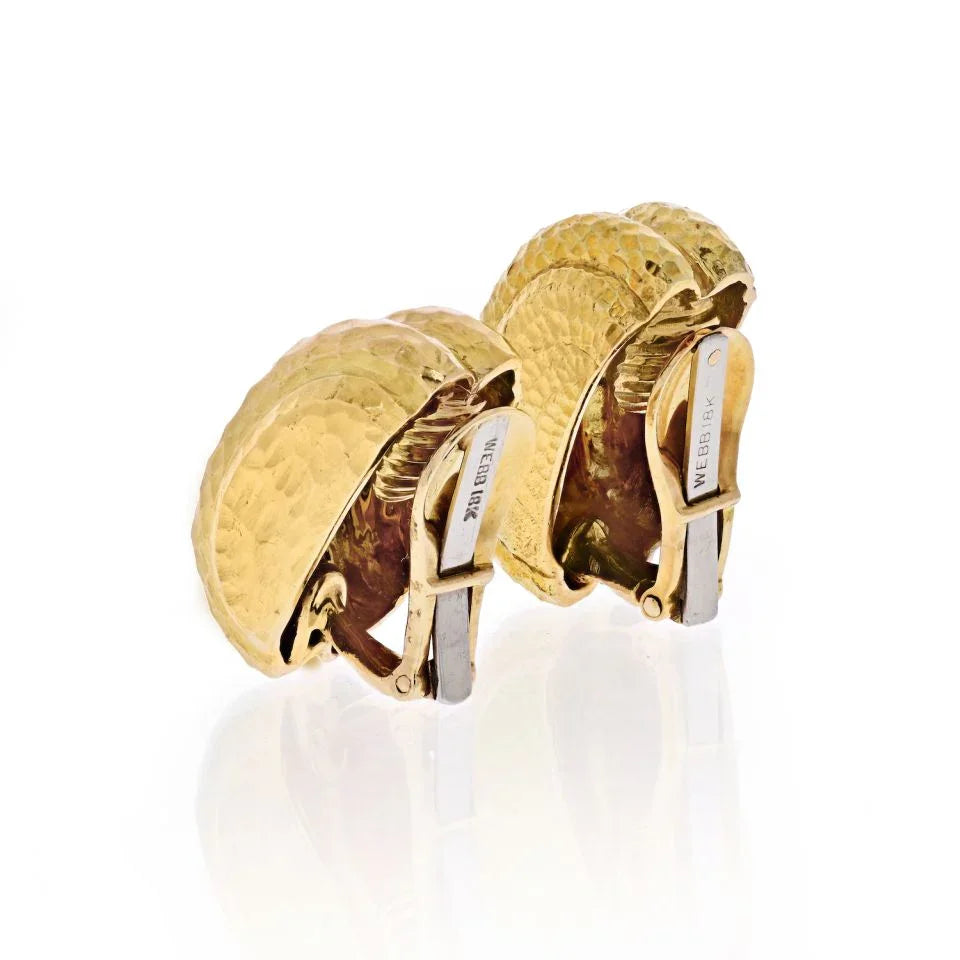 David Webb Platinum & 18K Yellow Gold Hammered Clip-On Earrings - The Back Vault
