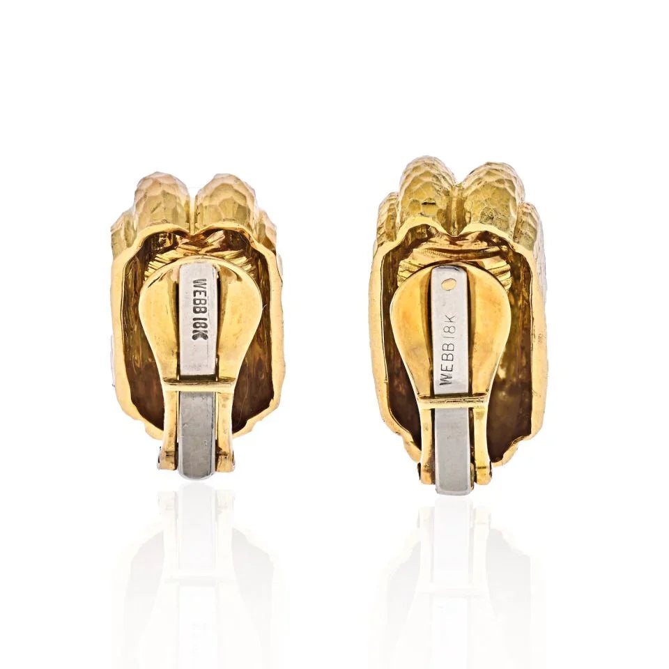 David Webb Platinum & 18K Yellow Gold Hammered Clip-On Earrings - The Back Vault