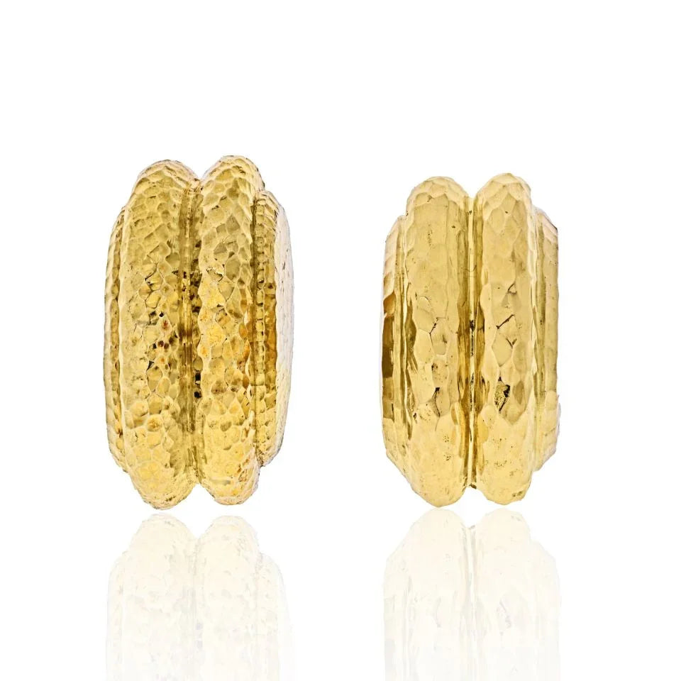 David Webb Platinum & 18K Yellow Gold Hammered Clip-On Earrings - The Back Vault