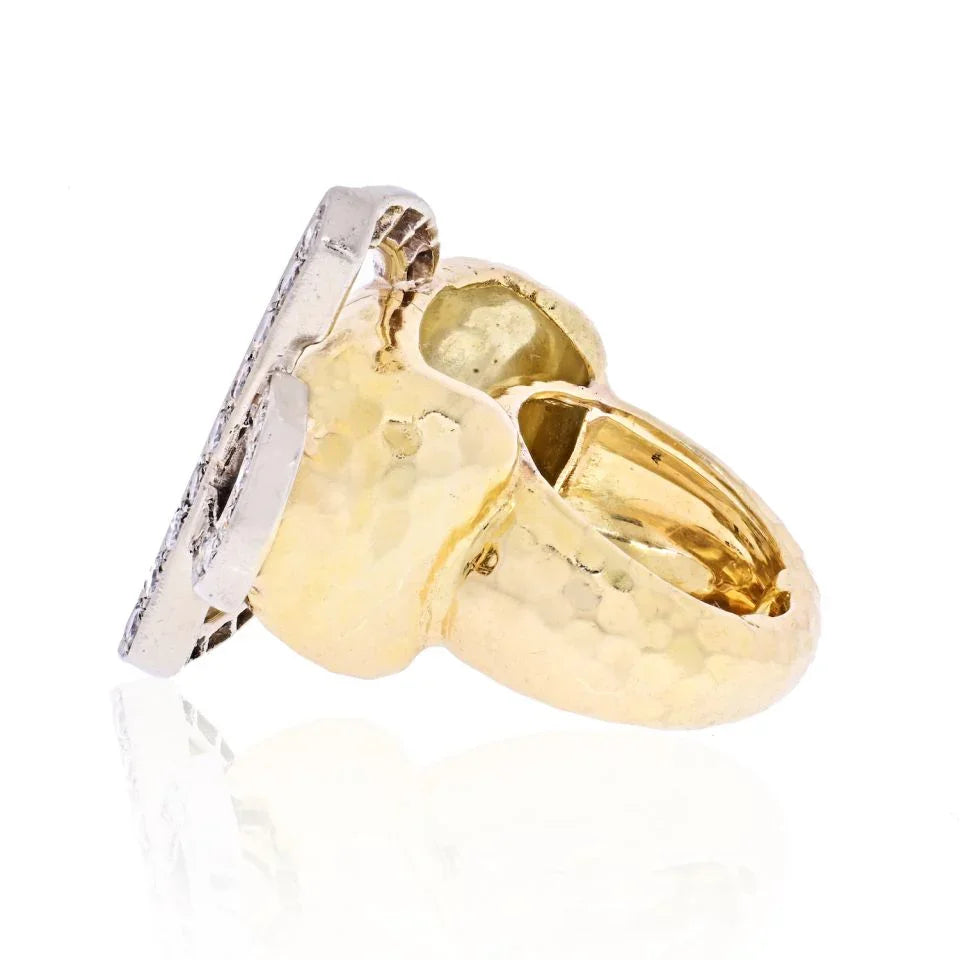 18K Yellow Gold Hammered Gold Diamond Buckle Retro Ring - The Back Vault