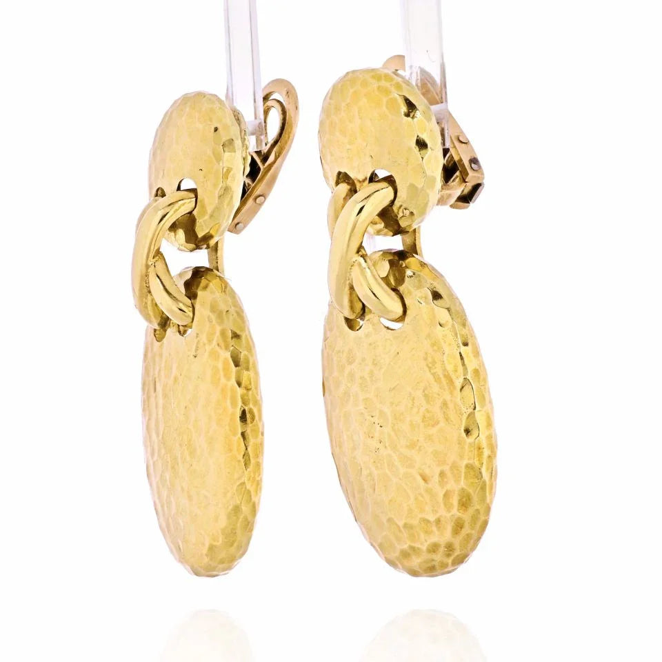 Van Cleef & Arpels 18K Yellow Gold Hammered Finish Oval Medallion Earrings - The Back Vault