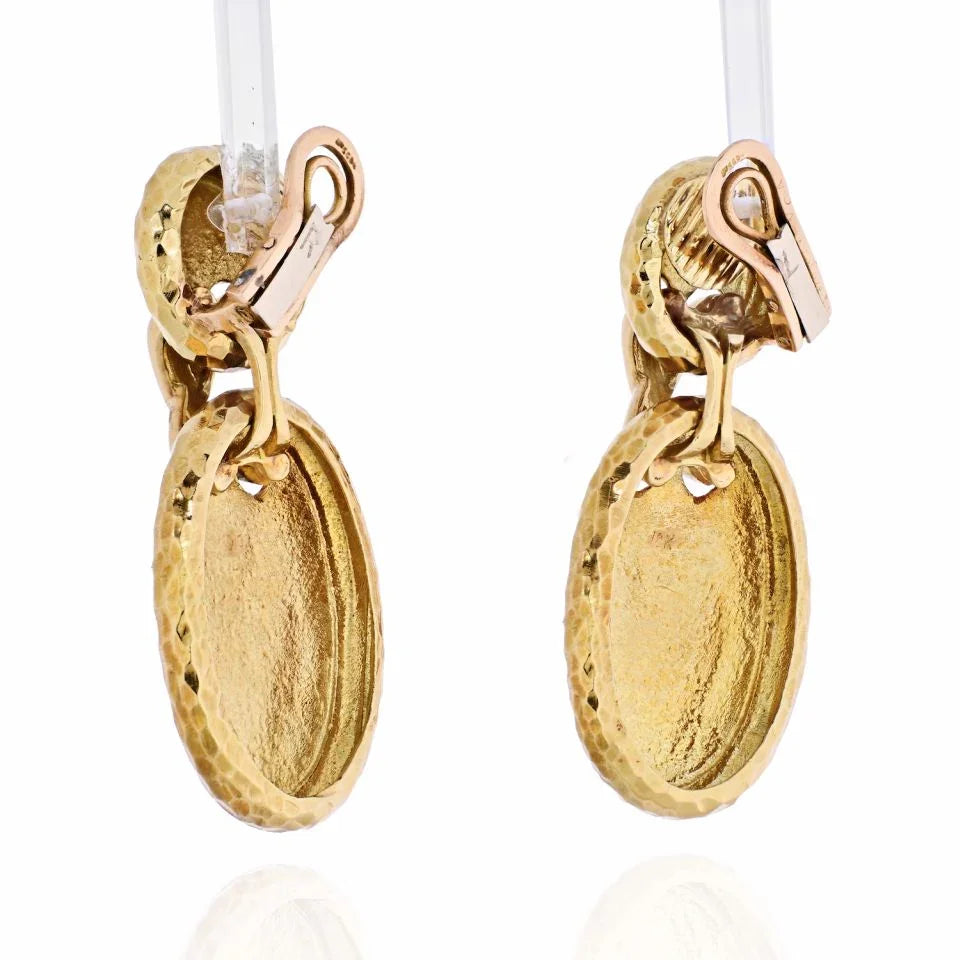 Van Cleef & Arpels 18K Yellow Gold Hammered Finish Oval Medallion Earrings - The Back Vault