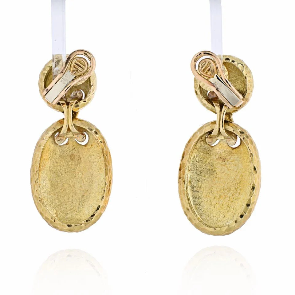 Van Cleef & Arpels 18K Yellow Gold Hammered Finish Oval Medallion Earrings - The Back Vault