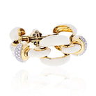 David Webb Platinum & 18K Yellow Gold Open Link White Enamel And Diamond Bracelet - The Back Vault