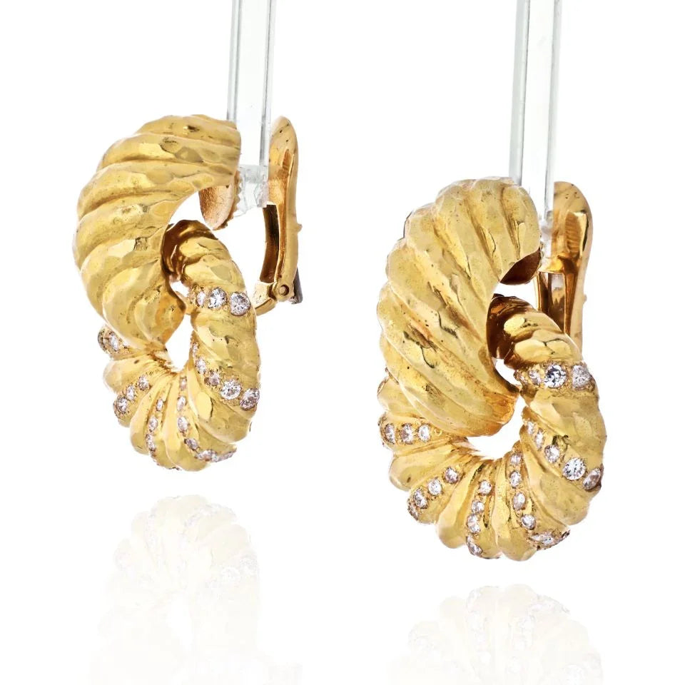 David Webb Platinum & 18K Yellow Gold Diamond Door Knockers Earrings - The Back Vault