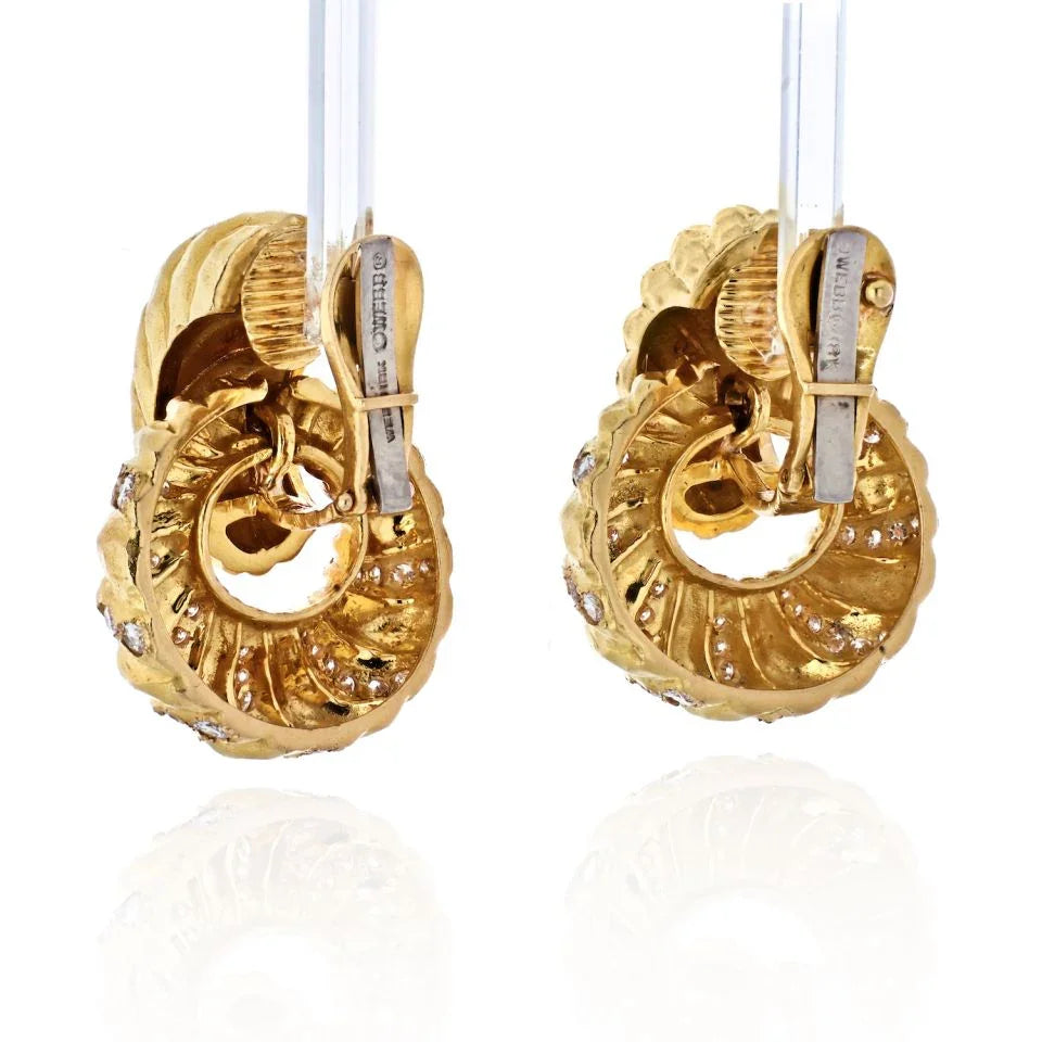 David Webb Platinum & 18K Yellow Gold Diamond Door Knockers Earrings - The Back Vault
