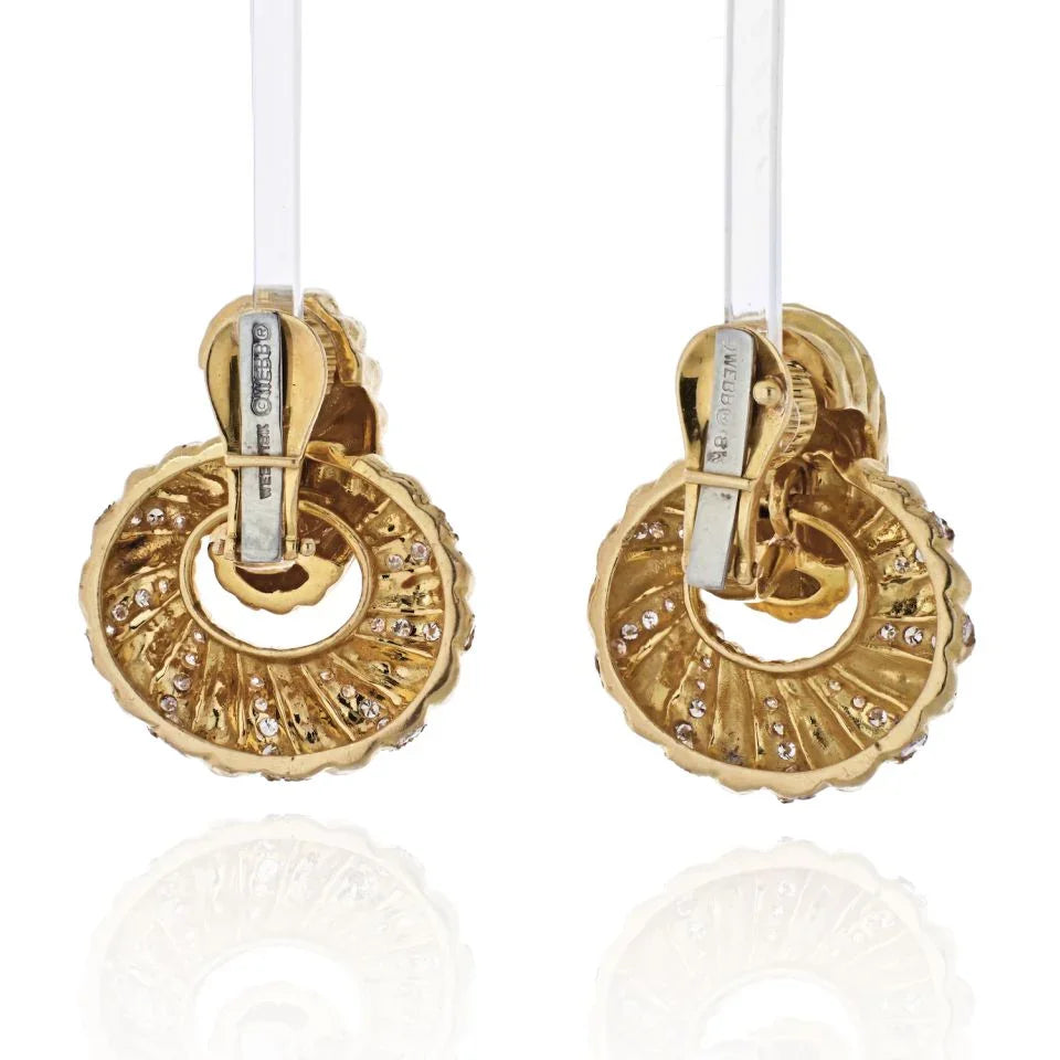 David Webb Platinum & 18K Yellow Gold Diamond Door Knockers Earrings - The Back Vault