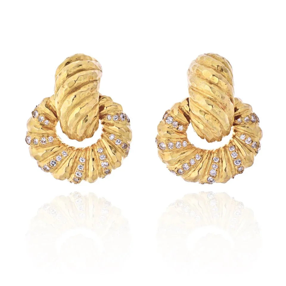 David Webb Platinum & 18K Yellow Gold Diamond Door Knockers Earrings - The Back Vault
