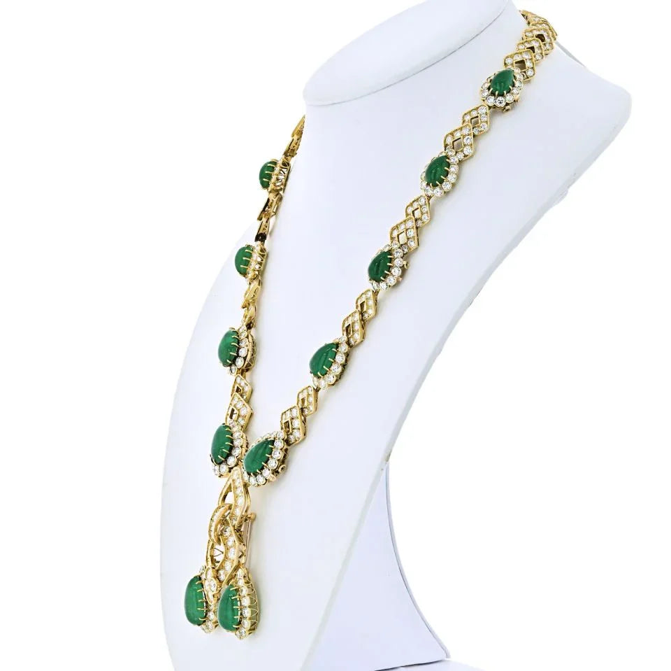 Van Cleef & Arpels 18K Yellow Gold 1970's Green Emerald And Diamond Convertable Necklace - The Back Vault