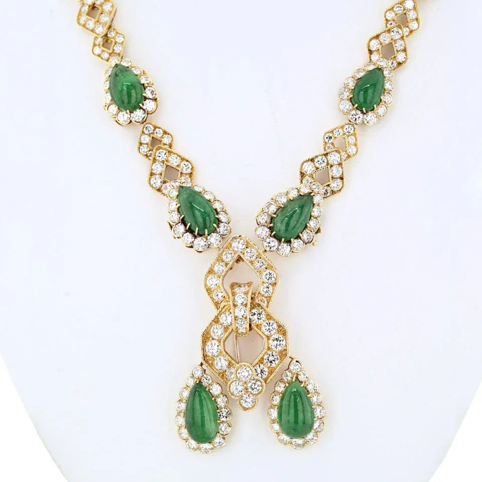 Van Cleef & Arpels 18K Yellow Gold 1970's Green Emerald And Diamond Convertable Necklace - The Back Vault