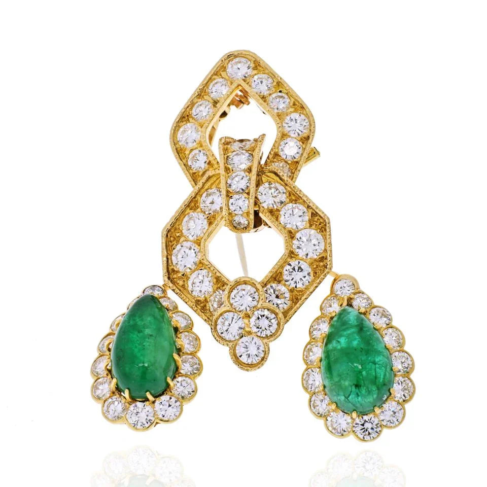 Van Cleef & Arpels 18K Yellow Gold 1970's Green Emerald And Diamond Convertable Necklace - The Back Vault