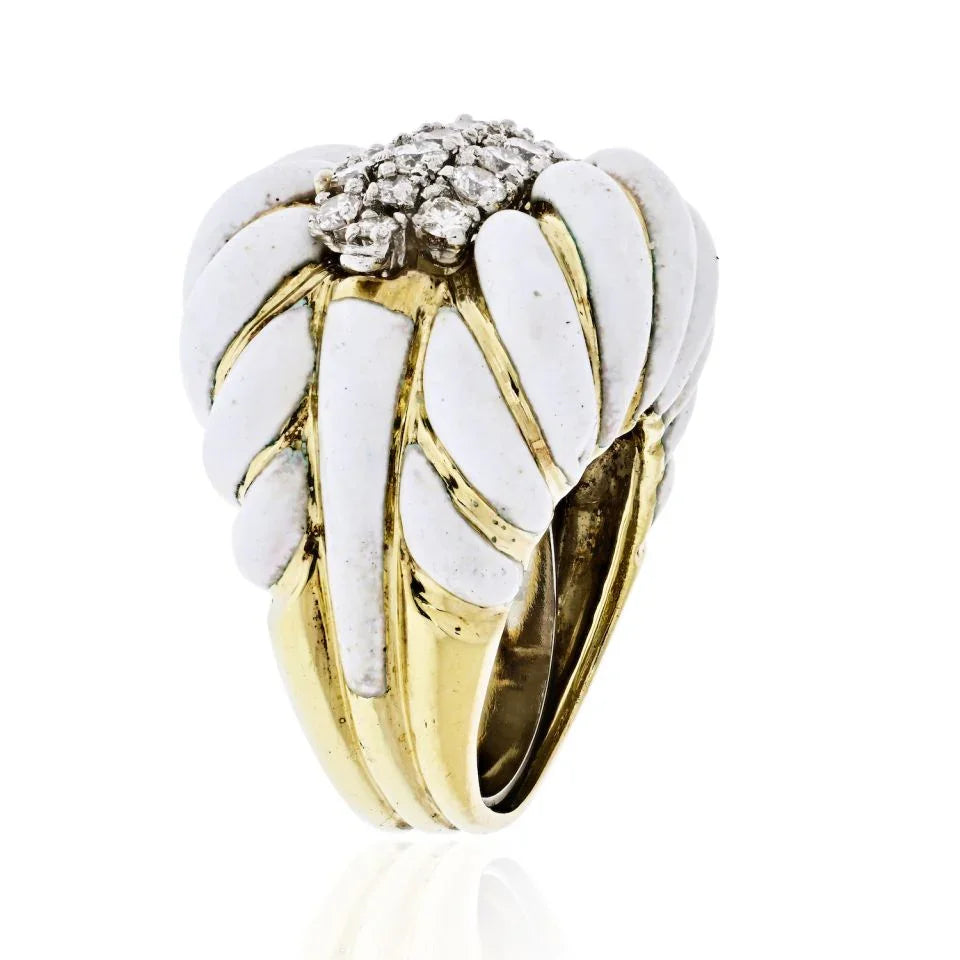 David Webb Platinum & 18K Yellow Gold White Enamel Diamonds, Sapphires Interchangeable Insert Ring - The Back Vault