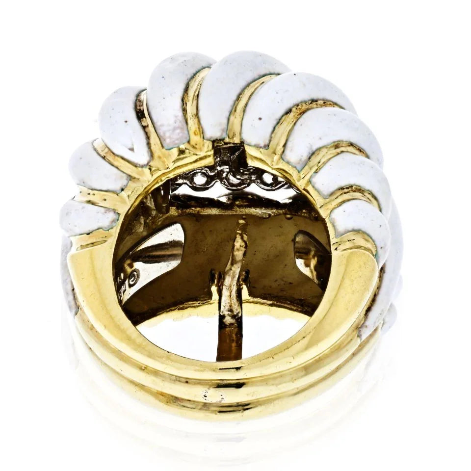 David Webb Platinum & 18K Yellow Gold White Enamel Diamonds, Sapphires Interchangeable Insert Ring - The Back Vault