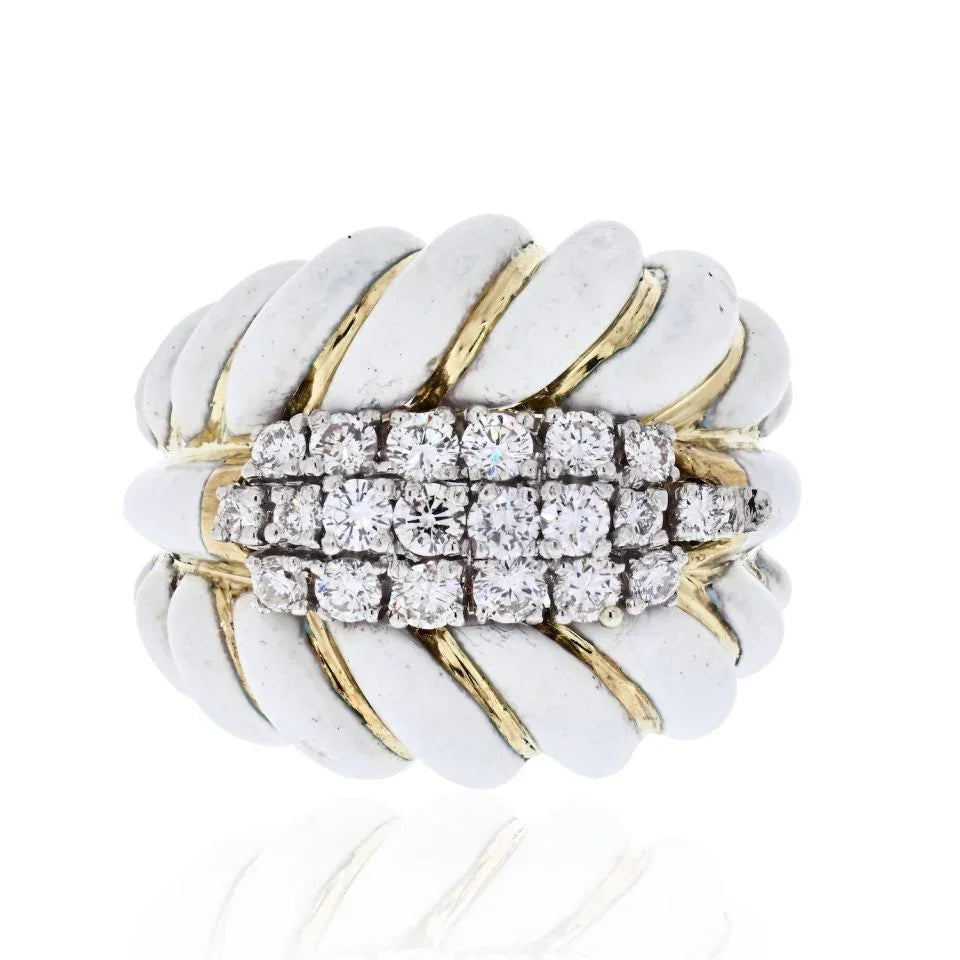 David Webb Platinum & 18K Yellow Gold White Enamel Diamonds, Sapphires Interchangeable Insert Ring - The Back Vault