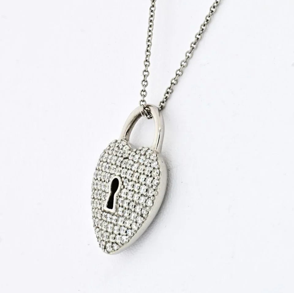 Tiffany & Co. Platinum Diamond Heart Lock Design Pendant - The Back Vault