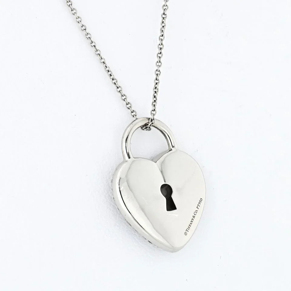 Tiffany & Co. Platinum Diamond Heart Lock Design Pendant - The Back Vault